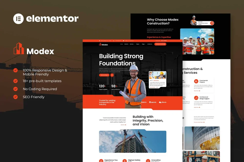 Modex – Construction & Building Services Elementor Template Kit