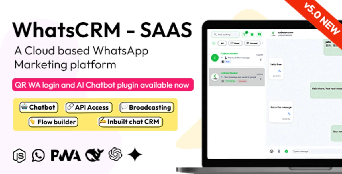 WhatsCRM v5.0.0 - Chatbot, Flow Builder, API Access, WhatsApp CRM SAAS System
