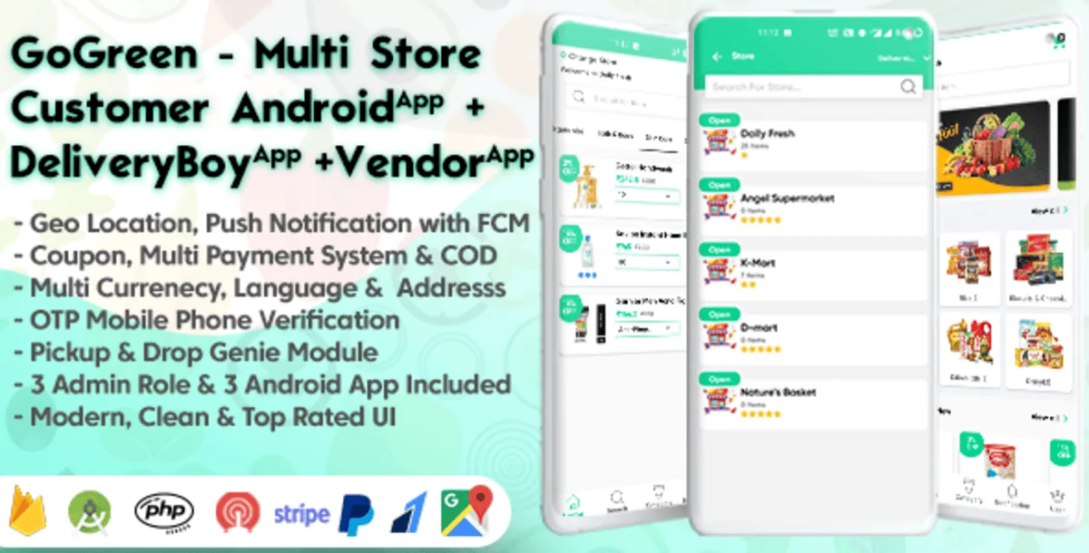 GoGreen v2.1 - Food, Grocery, Pharmacy Multi Store(Vendor) Android App with Interactive Admin Panel